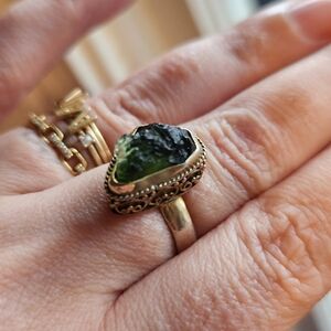 14K gold moldavite ring size 6.5